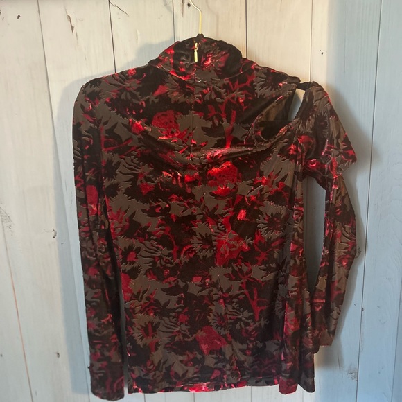 Donna Karan Velvet Long Sleeve Blouse/Shoulder Cut-out, Size Small - Picture 5 of 11